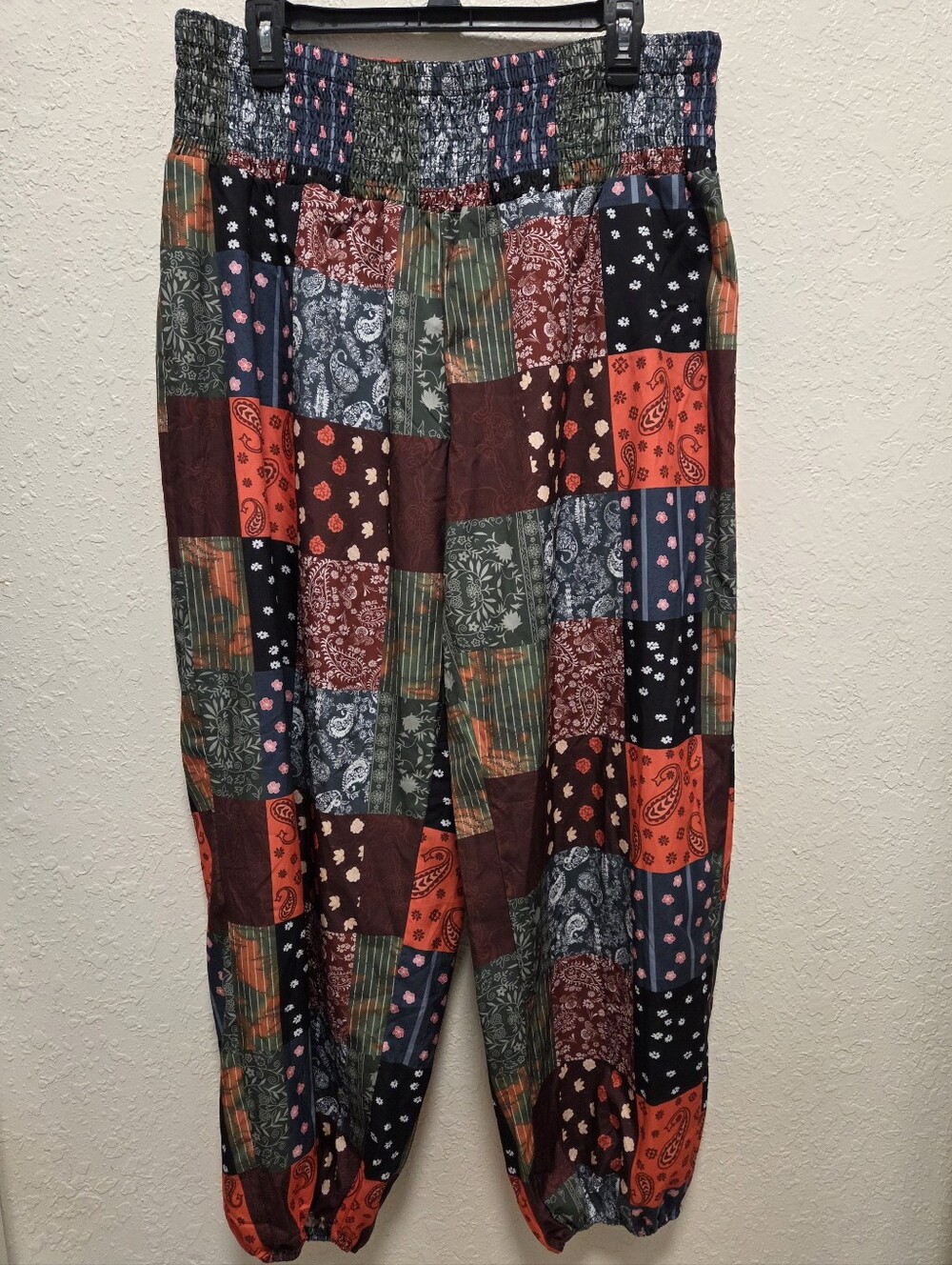 Boho Patchwork Elastic-Waist Harem Pants - Navy Multi - Picture 4 of 4